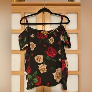 Floral print cold shoulder blouse